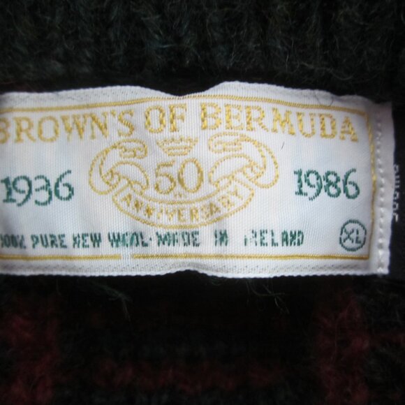 Vtg Browns of Bermuda Men XL Heather Maroon Red Green Cable Wool Sweater Ireland - Picture 3 of 9